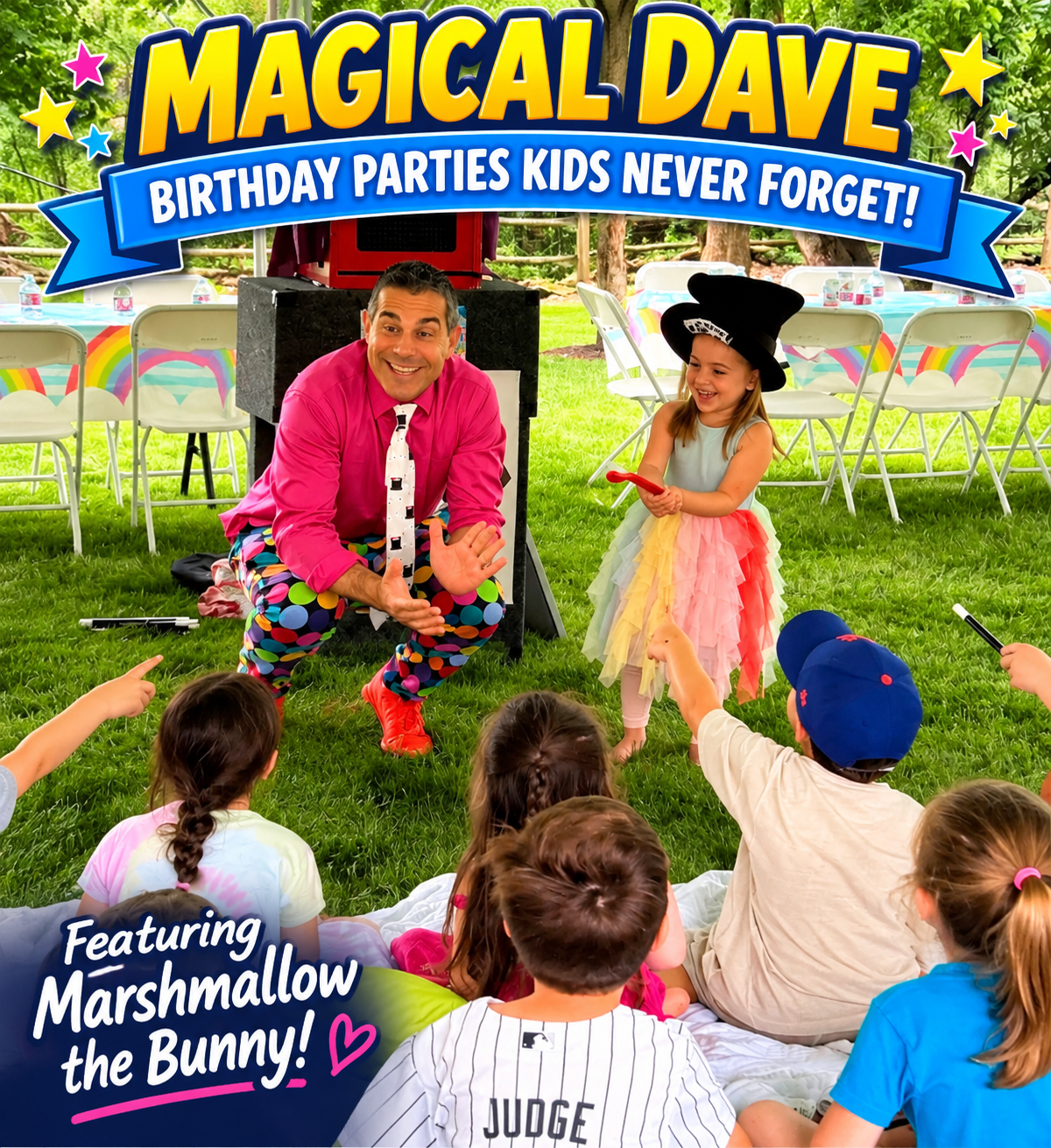magical dave nyc kids magic show Magical Dave performing an interactive children's magic show with Marshmallow the live bunny at a New York City birthday party